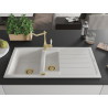 Mexen Andres granieten gootsteen 1,5-kamer met afdruiprek en keukenmengkraan Carla, wit - 6515-20-670700-50