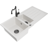 Mexen Andres évier en granit 1,5 bac avec égouttoir et robinet de cuisine Carla, blanc - 6515-20-670700-70