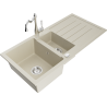 Mexen Andres 1.5-bowl granite sink with drainer and Carla kitchen faucet, beige - 6515-69-670700-00