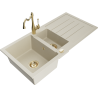 Mexen Andres granite sink with 1.5 bowls and drainer with Carla kitchen faucet, beige - 6515-69-670700-50