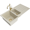 Mexen Andres Granitküchenspüle 1,5-Kammer mit Abtropffläche und Küchenarmatur Carla, beige - 6515-69-670700-50