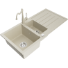 Mexen Andres fregadero de granito de 1,5 cubetas con escurridor y grifo de cocina Carla, beige - 6515-69-670700-69