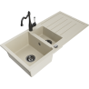 Mexen Andres évier en granit 1,5 bac avec égouttoir et mitigeur cuisine Carla, beige - 6515-69-670700-70