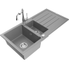 Mexen Andres 1.5-bowl granite sink with drainer and Carla kitchen tap, grey - 6515-71-670700-00