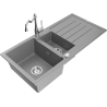 Mexen Andres granieten gootsteen 1,5-kompartiment met afdruiprek en keukenkraan Carla, grijs - 6515-71-670700-00