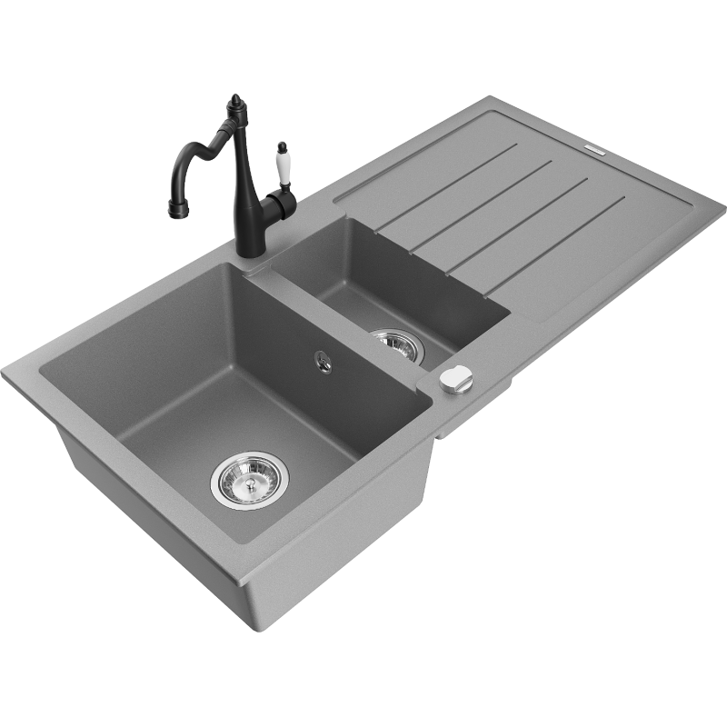 Mexen Andres granitdiskho med 1,5 fack och avrinning samt köksblandare Carla, grå - 6515-71-670700-70