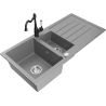 Mexen Andres granite sink 1.5-bowl with drainer and kitchen tap Carla, grey - 6515-71-670700-70