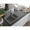 Mexen Andres granite sink 1.5-bowl with drainer and Carla kitchen tap, grey - 6515-71-670700-70-B