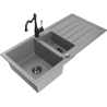 Mexen Andres fregadero de granito de 1,5 cubetas con escurridor y grifo de cocina Carla, gris - 6515-71-670700-70-B
