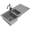 Mexen Andres granite sink 1.5-bowl with drainer and Carla kitchen tap, grey - 6515-71-670700-70-B