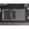 Mexen Andres granite sink 1.5-bowl with drainer and Carla kitchen tap, grey - 6515-71-670700-70-B