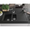 Mexen Andres Granite Sink 1.5-Bowl with Drainer and Carla Kitchen Tap, Black/Silver - 6515-73-670700-00