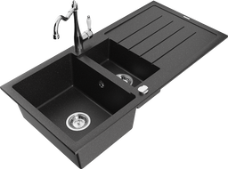 Mexen Andres granitdiskho 1,5-fack med avrinningsyta och köksblandare Carla, svart/silver - 6515-73-670700-00