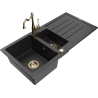 Mexen Andres granit diskbänk 1,5-fack med avrinningsyta och köksblandare Carla, svart/silver - 6515-73-670700-50