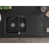 Mexen Andres granīta izlietne 1,5 nodalījumu ar notekpaplāti un virtuves jaucējkrānu Carla, melna/sudraba - 6515-73-670700-70