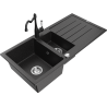 Mexen Andres granite sink 1.5-bowl with drainer and Carla kitchen mixer tap, black/silver - 6515-73-670700-70