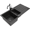 Mexen Andres graniittinen 1,5-lokeroinen pesuallas valutustasolla ja keittiöhana Carla, musta/hopea - 6515-73-670700-70-B