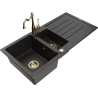 Mexen Andres fregadero de granito de 1,5 senos con escurridor y grifo de cocina Carla, negro/oro metálico - 6515-75-670700-50