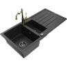 Mexen Andres granieten spoelbak 1,5-kompartment met afdruiprek en keukenmengkraan Carla, zwart/goud - 6515-75-670700-50-B