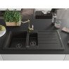 Mexen Andres granitische spoelbak 1,5-vaks met afdruiprek en keukenmengkraan Carla, zwart/goud - 6515-75-670700-50-B