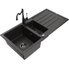 Mexen Andres granite sink with 1.5-bowl, drainer and Carla kitchen tap, black/gold - 6515-75-670700-70-B