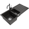 Mexen Andres granite sink 1.5-bowl with drainer and Carla kitchen tap, black/gold - 6515-75-670700-70