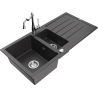 Mexen Andres granieten spoelbak 1,5-kompartment met afdruiprek en keukenmengkraan Carla, zwart gespikkeld - 6515-76-670700-00