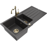 Mexen Andres granīta izlietne ar 1,5 nodalījumiem un noteces plāksni un virtuves jaucējkrānu Carla, melna ar krāsojumu