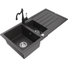 Mexen Andres granite sink 1.5-bowl with drainer and Carla kitchen tap, black speckled - 6515-76-670700-70