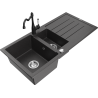 Mexen Andres Granitspüle 1,5-Becken mit Abtropffläche und Küchenarmatur Carla, schwarz gesprenkelt - 6515-76-670700-70