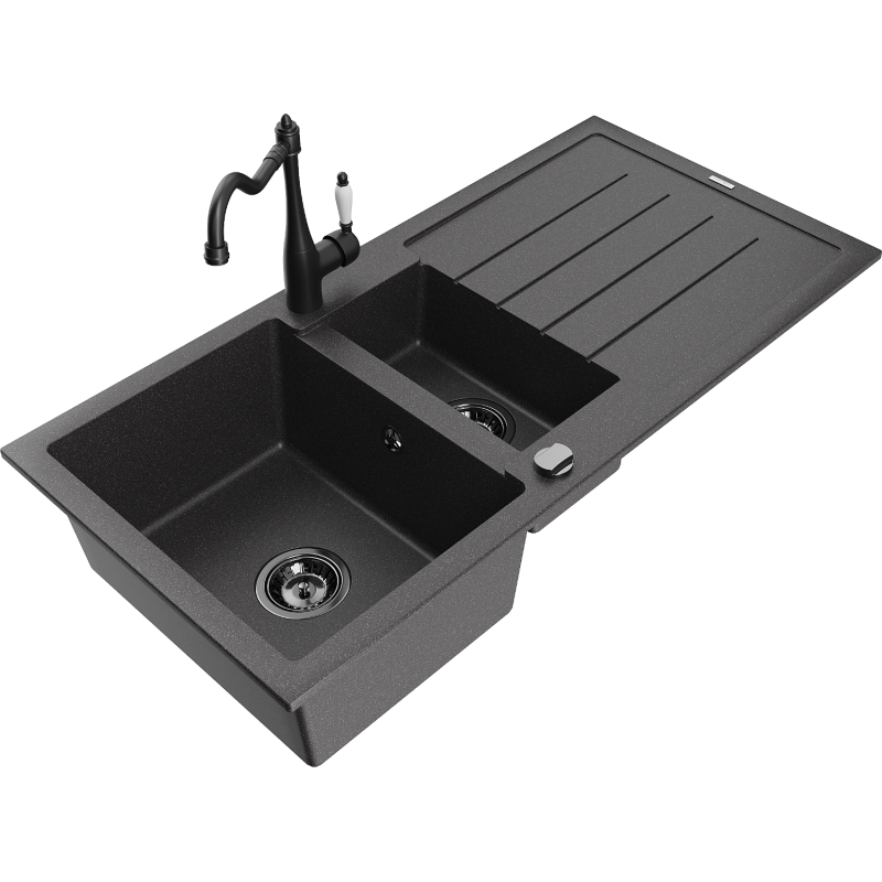 Mexen Andres νεροχύτης γρανίτης 1,5-θαλάμου με αποστράγγιση και βρύση