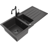 Mexen Andres granite sink 1.5-bowl with drainer and Carla kitchen faucet, black speckled - 6515-76-670700-70-B