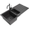 Mexen Andres granite sink 1.5-compartment with drainer and Carla kitchen tap, speckled black - 6515-76-670700-70-B