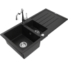 Mexen Andres évier en granit 1,5 bac avec égouttoir et robinet de cuisine Carla, noir - 6515-77-670700-00