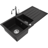 Mexen Andres granitdiskbänk 1,5-fack med avrinningsdel och köksblandare Carla, svart - 6515-77-670700-00