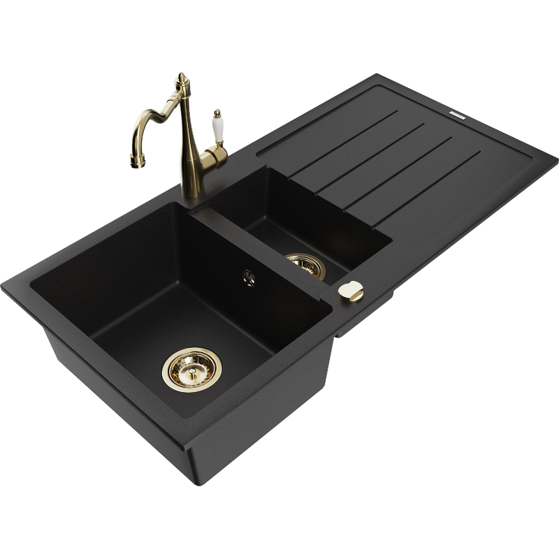 Mexen Andres granitdiskho 1,5-ho med avrinningsyta och köksblandare Carla, svart - 6515-77-670700-50