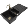 Mexen Andres granite sink 1.5-bowl with drainer and Carla kitchen tap, black - 6515-77-670700-50