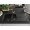 Mexen Andres granitische spoelbak 1,5-kamer met druiprek en keukenmengkraan Carla, zwart - 6515-77-670700-50-B