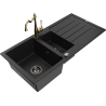 Mexen Andres granitā izlietne ar 1,5 sekcijām, notekas un virtuves maisītāju Carla, melna - 6515-77-670700-50-B