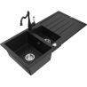 Mexen Andres granite kitchen sink 1.5-bowl with drainer and Carla kitchen tap, black - 6515-77-670700-70