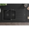 Mexen Andres granieten spoelbak 1,5-komers met afdruiprek en keukenkraan Carla, zwart - 6515-77-670700-70-B