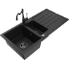 Mexen Andres granite sink 1.5-bowl with drainer and Carla kitchen tap, black - 6515-77-670700-70-B