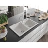 Mexen Tomas granite sink 2-chamber with Carla kitchen tap, white - 6516-20-670700-00