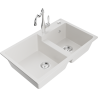 Mexen Tomas granite sink 2-chamber with Carla kitchen tap, white - 6516-20-670700-00