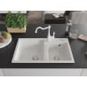 Mexen Tomas granite sink 2-chamber with Carla kitchen tap, white - 6516-20-670700-20