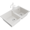 Mexen Tomas granite sink 2-chamber with Carla kitchen tap, white - 6516-20-670700-20