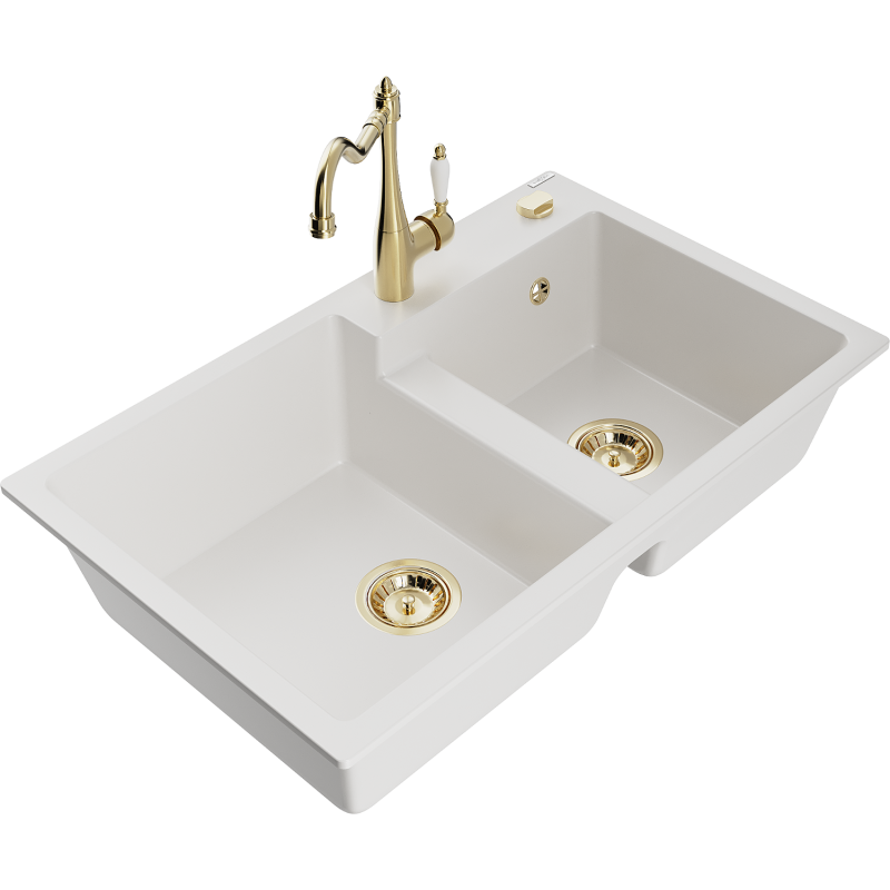 Mexen Tomas 2-Comoren Granit-Spullsteen mat Kichenkran Carla, wäiss - 6516-20-670700-50