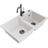Mexen Tomas granite kitchen sink 2-bowl with Carla kitchen tap, white - 6516-20-670700-70