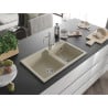Mexen Tomas granite sink 2-bowl with Carla kitchen tap, beige - 6516-69-670700-00