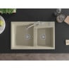 Mexen Tomas granite sink 2-bowl with Carla kitchen tap, beige - 6516-69-670700-00